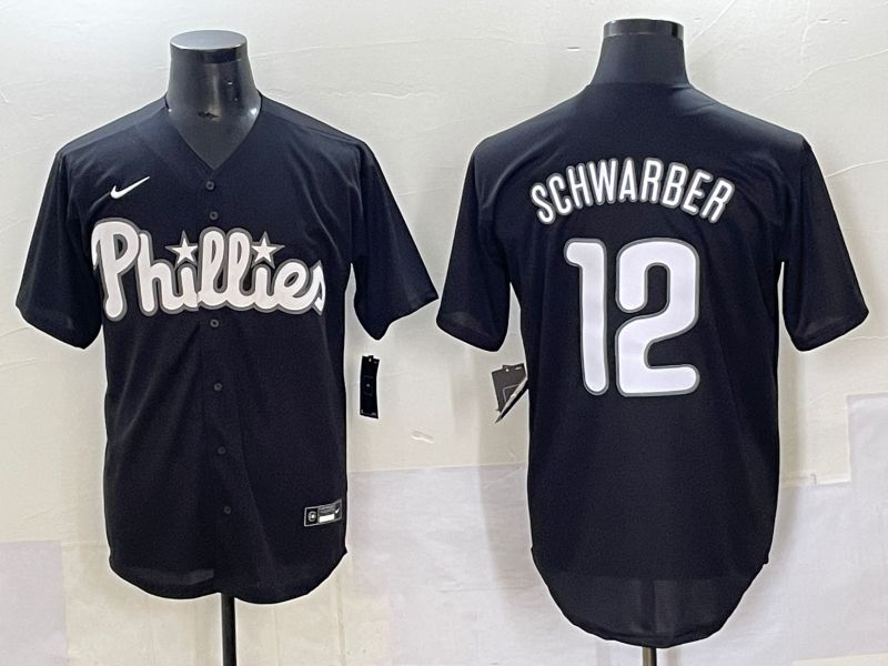 Men 2025 Philadelphia Phillies #12 Schwarber Black Fashion Nike MLB Jersey style 7091
